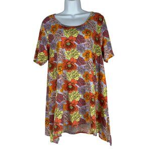 LuLaRoe Womens Floral Print Tunic Top Size L Polyester & Elastane Multicolor
